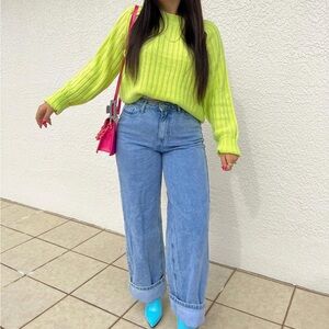 Lime Green Ribbed Sweater with Cutouts from Nastygal